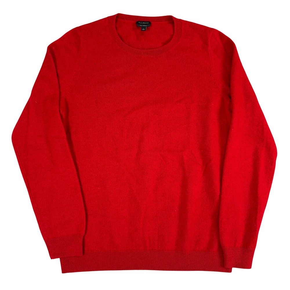 Talbots Pure Cashmere Crew Neck Sweater Red Long Sleeve Knit Size L